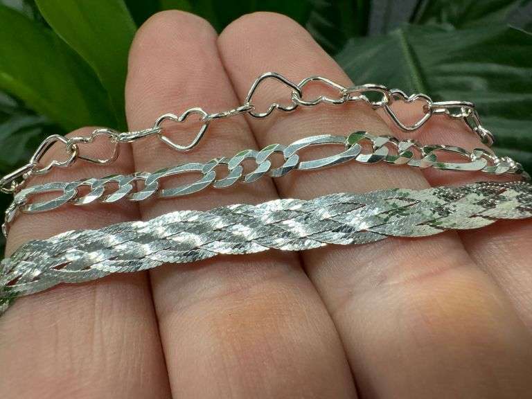 Italian Sterling Silver Bracelet and Necklace Set- 3-7" Bracelets & 1 Adjustable 23" Chain
