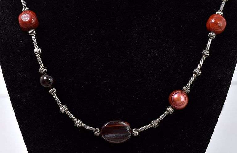Multi-Gemstone Beaded Necklace in Sterling Silver