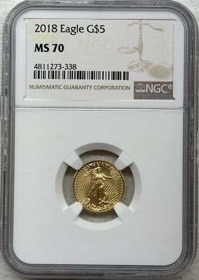 2018 $5 American Gold Eagle Perfect NGC MS70 graded