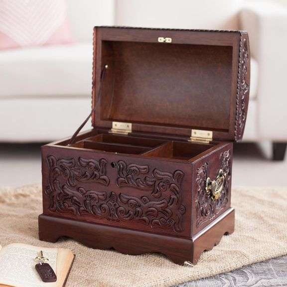 Handcrafted Colonial Wood & Leather Jewelry Box