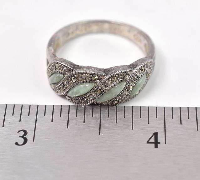 Green Gemstone and Marcasite Gemstone Ring in Sterling Silver