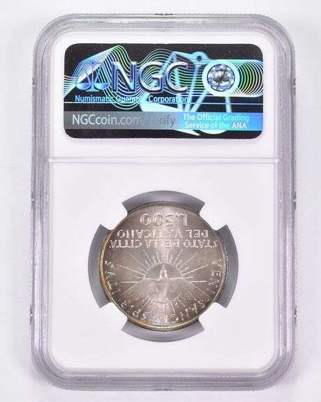 MS66 1963 Vatican 500 Lire Silver Sede Vacante NGC Toned!