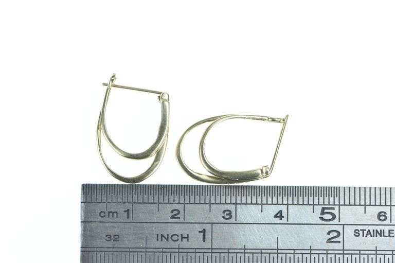 10K Yellow Gold Oval Layered Diamond Vintage Hoop Earrings