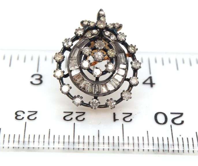 Intricate Round and Baguette Diamond Studded Gold Plated Silver Earrings