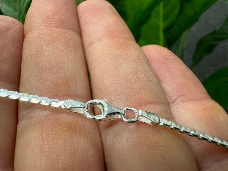 Sterling Silver Flat Braid Serpentine Chain Necklace 24"