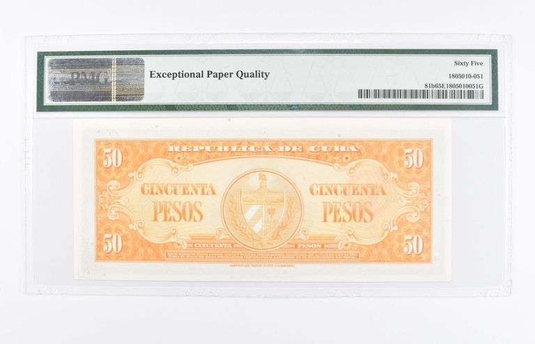 1958 50 Pesos National Bank Of Cuba Pick# 81b PMG 65 EPQ Gem UNC