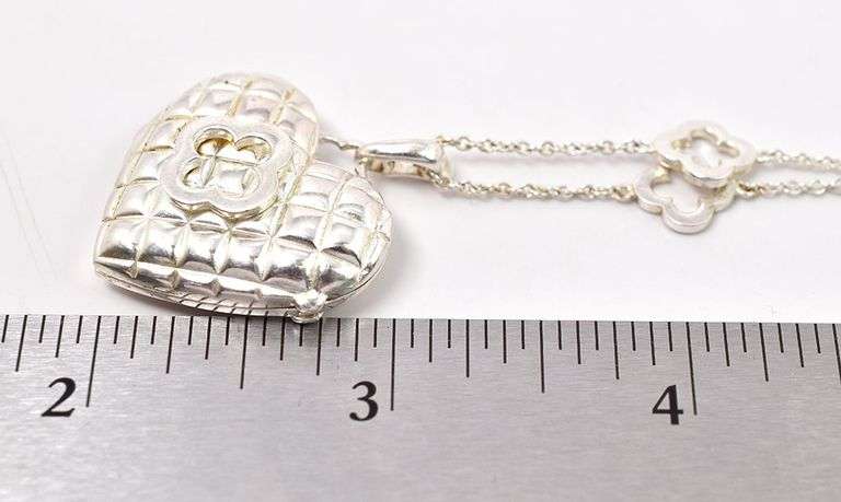 Heidi Klum Clover Quilted Heart Locket Pendant Necklace in Sterling Silver