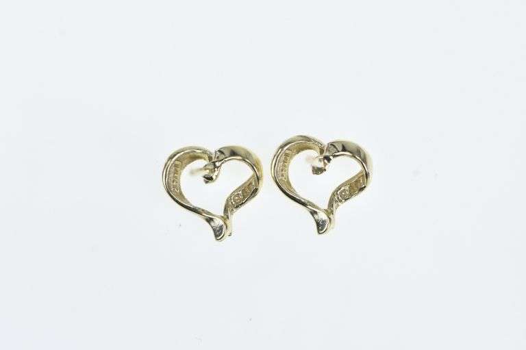 14K Yellow Gold Heart Loop Love Symbol Vintage Stud Earrings
