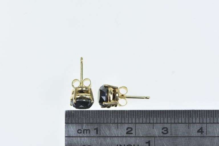 14K Yellow Gold Round Hematite Faceted Stud Vintage Earrings