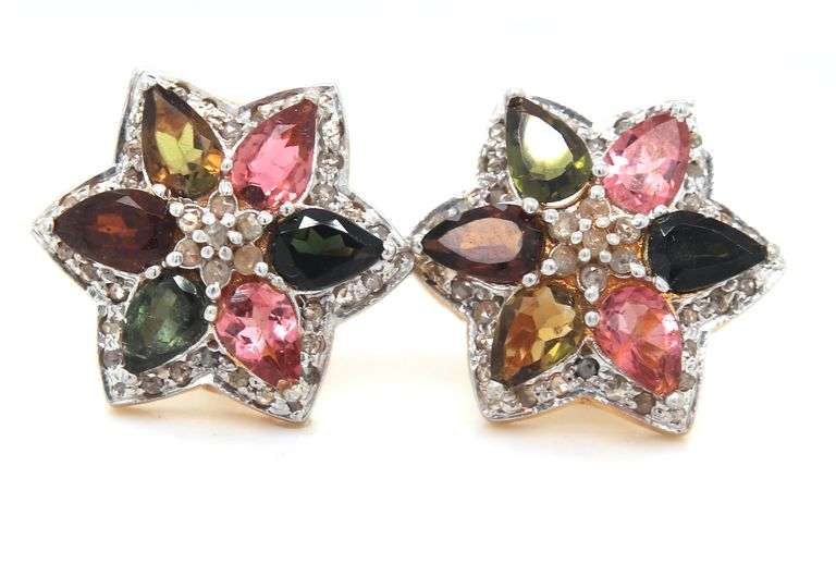 14kt Gold Plated Sterling Silver Polychromatic Tanzanite Earrings with Diamond Accents Earrings