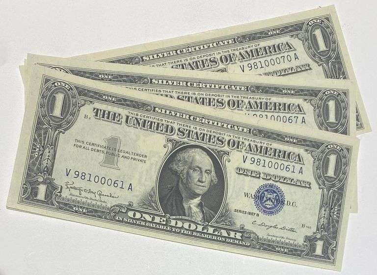 10 Consecutive $1 CU 1957 B Silver Certificates