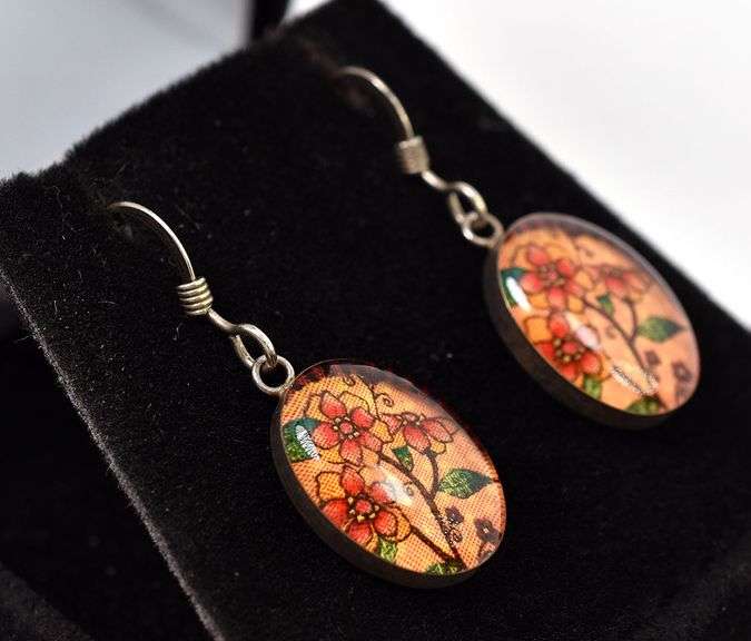 Resin Flower Earrings in Sterling Silver