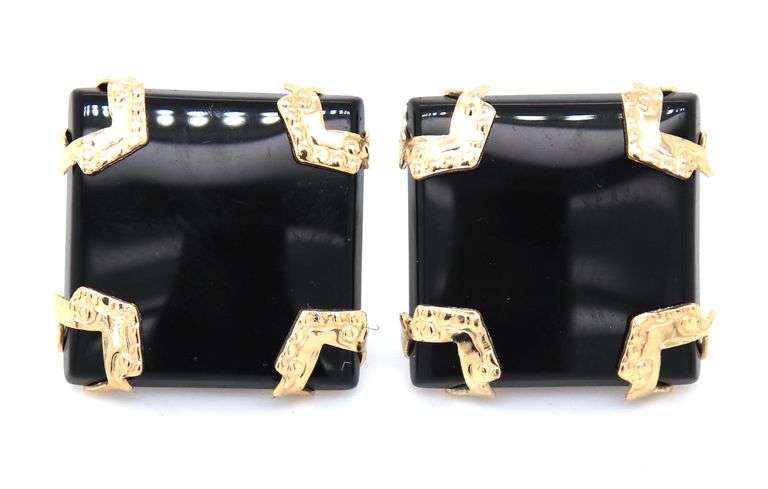 14kt Yellow gold Carla Square black onyx stud earrings
