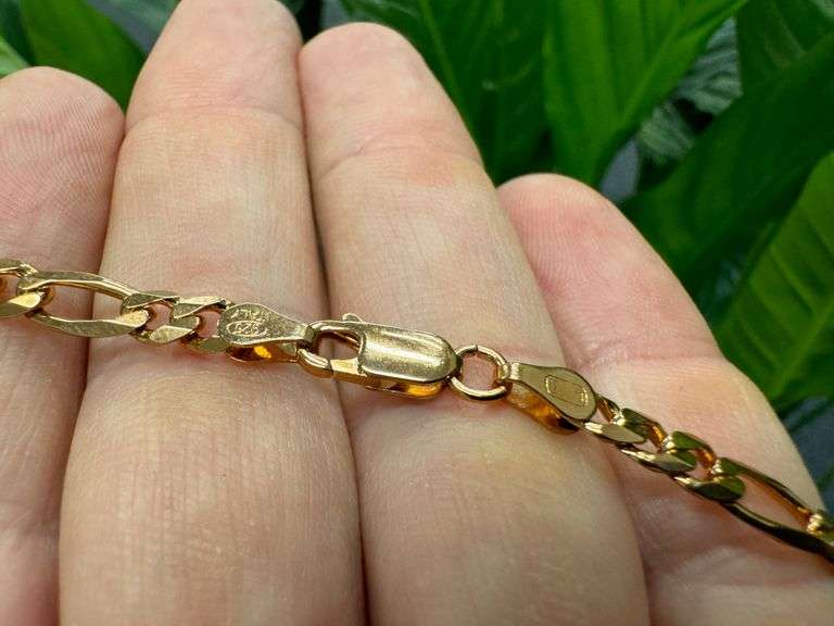22k Rose Gold Plated Sterling Silver Diamond-Cut Figaro Link Chain 4.5mm Solid 925 Italy Bracelet 7"