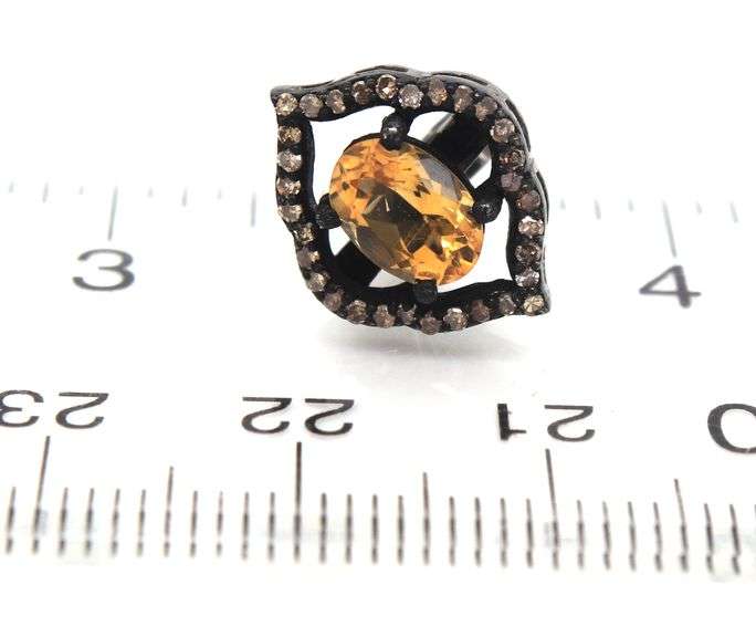 Ripe Citrine Earrings with Dark Silver and Diamond Accents