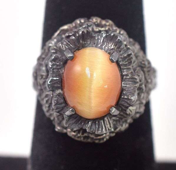 Orange Tiger's Eye Gemstone Ring in Sterling Silver