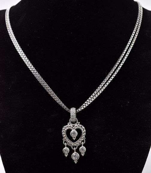CZ Heart Pendant Chain Necklace in Sterling Silver