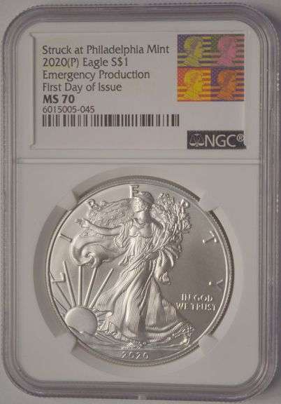 2020-P American Silver Eagle Emergency Production NGC MS70 First Day Of Issue