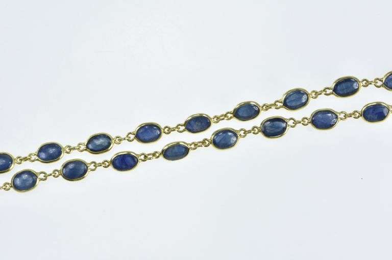 14K Yellow Gold 27.00 Ctw Natural Sapphire Cabochon Necklace