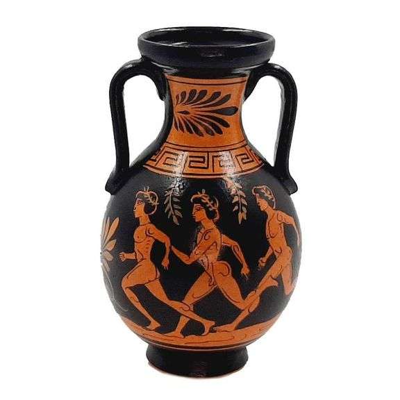 Authentic Greek Ancient Olympic Runners Red Figure Pottery Pelike