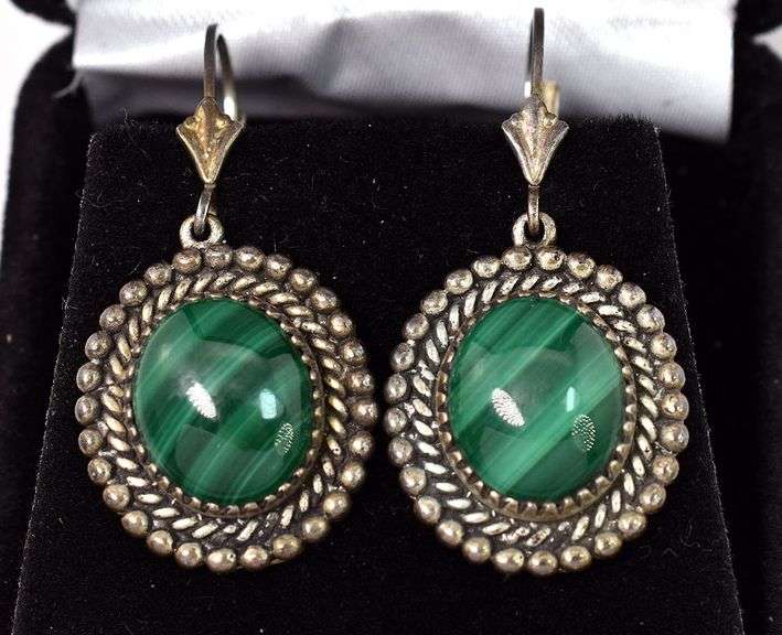 Malachite Gemstone Earrings in Sterling Silver