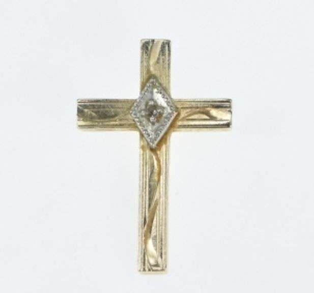 14K Yellow Gold Diamond Cross Christian Faith Symbol Pendant