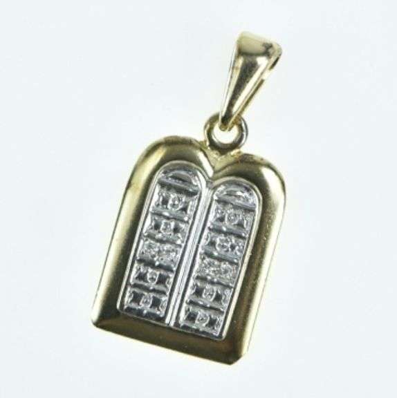 14K Yellow Gold Diamond Ten Commandments Old Testament Charm/Pendant