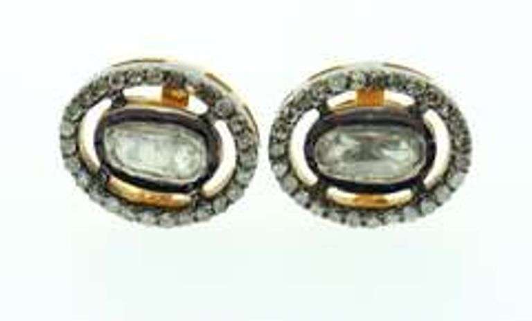 Elegant Gold-Plated Silver Mine Cut Diamond Earrings with Diamond Accents