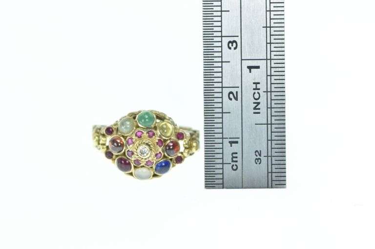 14K Yellow Gold 1960's Diamond Multi Stone Ornate Ring