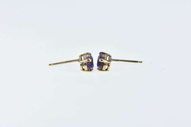 14K Yellow Gold Oval Amethyst Vintage Solitaire Stud Earrings