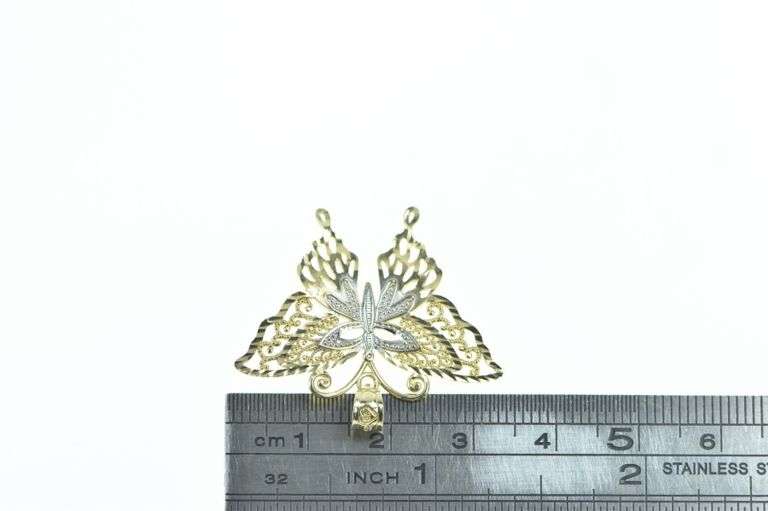 14K Yellow Gold Filigree Butterfly Change Beauty Symbol Pendant