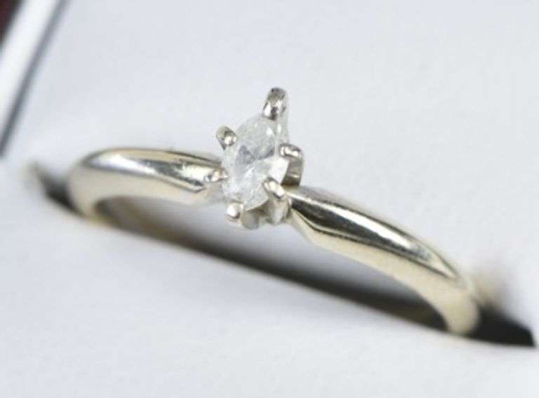 14K White Gold 0.21 Ct Marquise Diamond Solitaire Engagement Ring