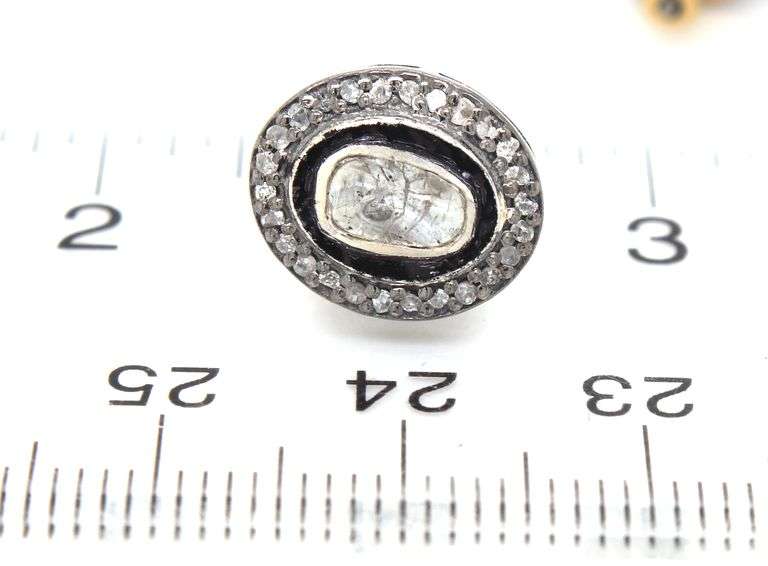 Moody Dark Silver Mine Cut Diamond Earrings with Diamond Accents