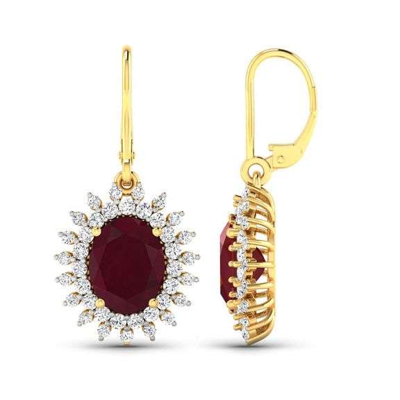 14Kt Huge 4.6 Ct Ruby & Diamond Earrings