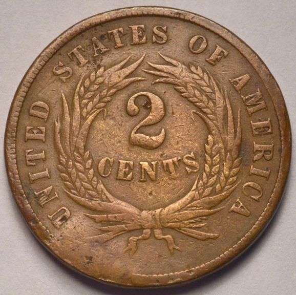 1868 2 Cent Piece, Circulated And Damaged.
