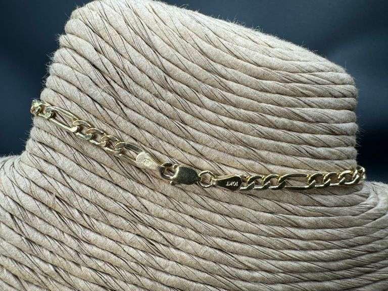 10k Yellow Gold Hollow Figaro Link Chain 3.5mm Bracelet 8"