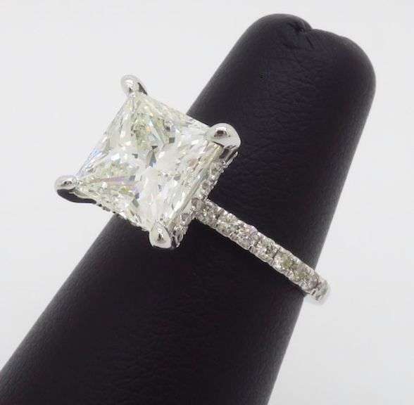 GIA Certified 3.07CT Princess Cut Diamond Hidden Halo Engagement Ring