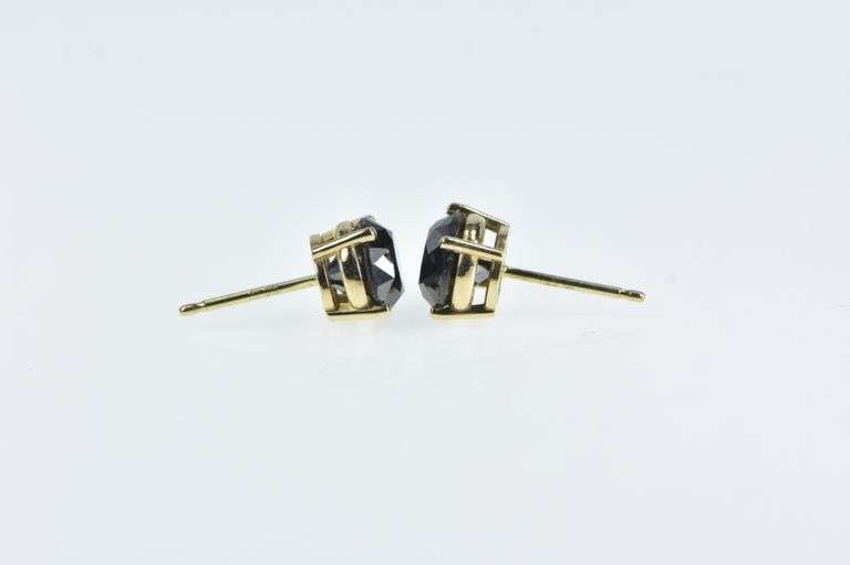 14K Yellow Gold Round Hematite Faceted Stud Vintage Earrings