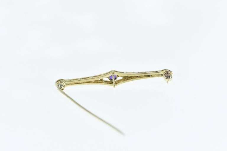 14K Yellow Gold Art Deco Amethyst Ornate Classic Pin/Brooch