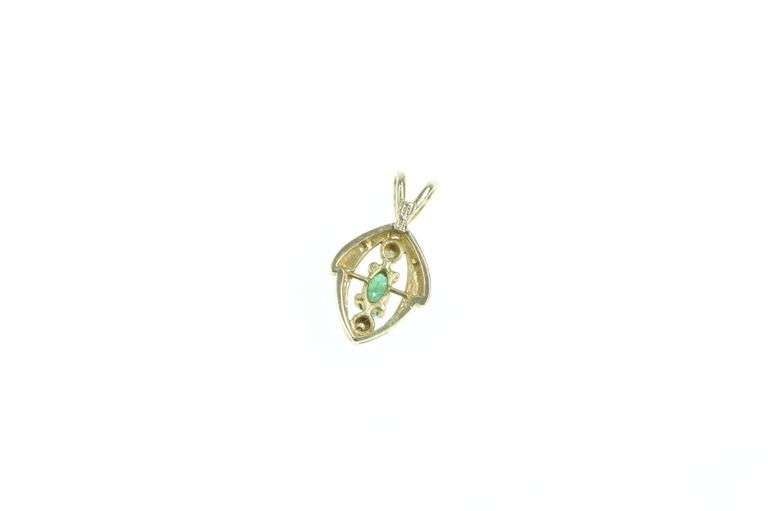 14K Yellow Gold Marquise Emerald Diamond Accent Pendant