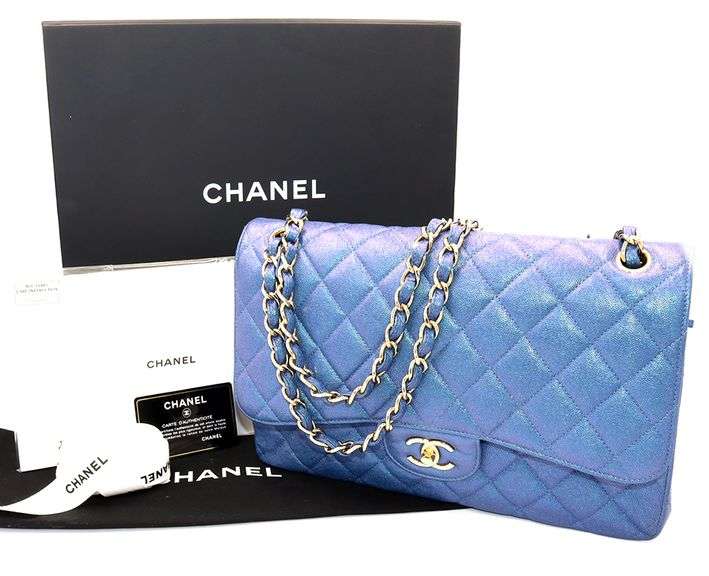 CHANEL Classic Iridescent Caviar Quilted Jumbo Double Flap Bag W/ Box & Card