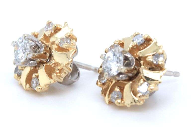 14kt Yellow gold diamond stud with diamond jackets