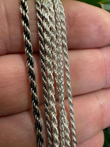 Sterling Silver 925 Italy 6 Piece Layered Chain Set 24",22" Adjustable, 20",18",16",14"