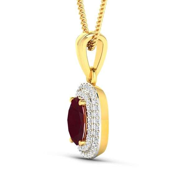 Pretty 14 Kt Yellow Gold Ruby Diamond Pendant