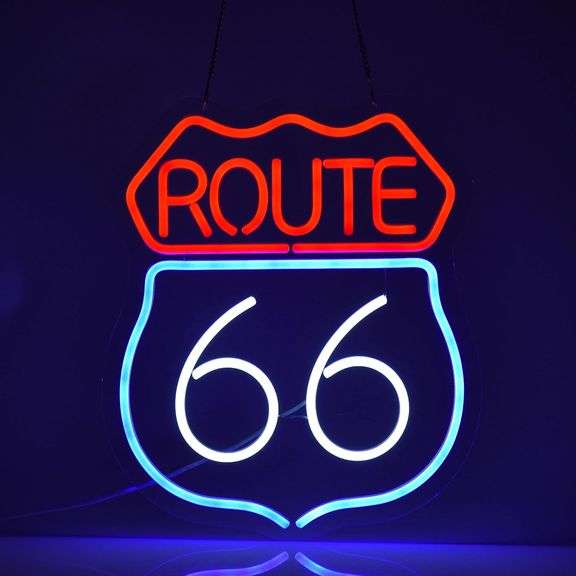 Handcrafted Route 66 Neon Sign Art with Dimmable Lights
