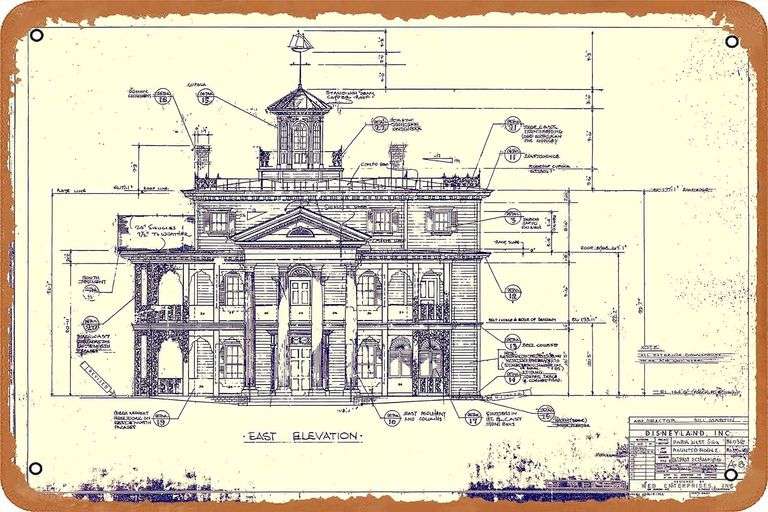 Vintage Haunted Mansion Blueprint Tin Sign Retro