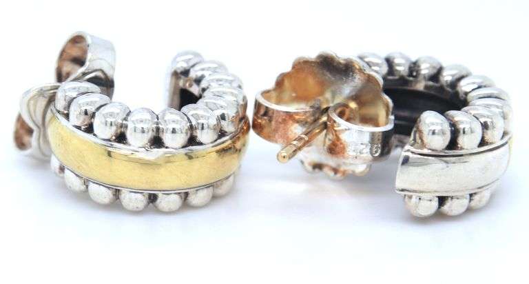 Lagos Two tone Flute Huggie Earrings