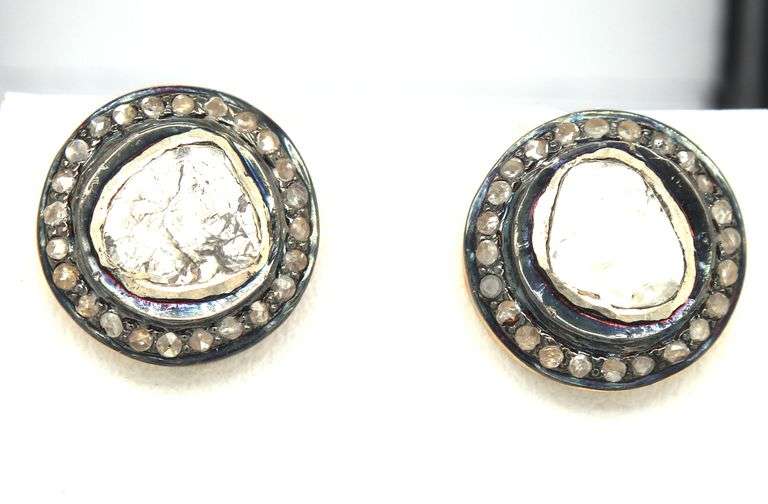 Strong Mine Cut Diamond Earrings with Gold Plated Silver and Diamond Accents