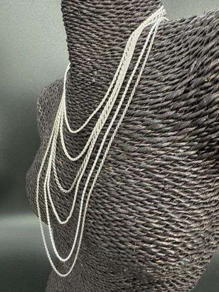Sterling Silver 925 Italy 6 Piece Layered Chain Set 24",22" Adjustable, 20",18",16",14"