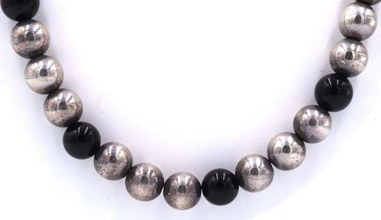 Black onyx and Tibetan beaded necklace